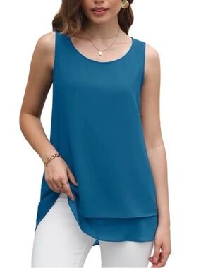 Coldwater Creek Modal Sleeveless Blouse Tulle Trimmed Tunic Teal Size 2X